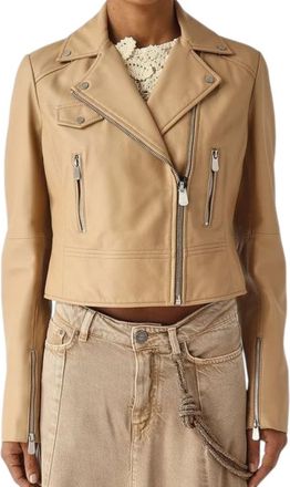 Pinko New Sensible Jacket - Dames - Leren en Su&egrave;de Jassen - Beige - S - Leer - Jassen