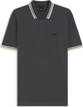 HUGO BOSS Mens Hbg Paddy Polo Shirt With Contrast Tipping in CharGrn 029 - Grey - Size Medium