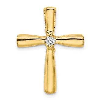 Diamond2Deal 14k Yellow Gold Polished 1/10 carat Diamond Cross Chain Slide