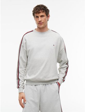 Tommy Hilfiger Mens Signature Stripe Terry Lounge Sweatshirt - Ice Grey Heather - XL