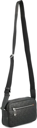 Gucci Klein GG Emblem schoudertas met reli&euml;f - Zwart