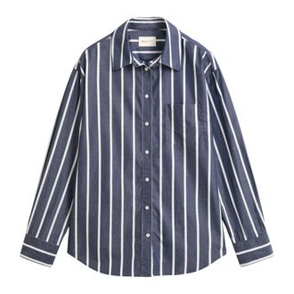 GANT Relaxed Fit Klassiek Gestreept Poplin Shirt - Dames - Overhemden - Blauw - XL - Katoen - Overhemden