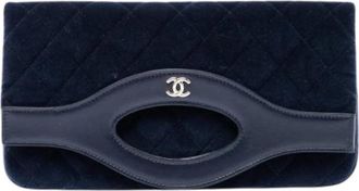 Chanel Pre-owned Vintage Quilted Velvet Clutch - Dames - Vintage Clutch - Blauw - ONE Size - Leer - Vintage