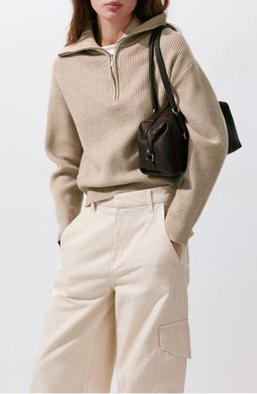 Mango Quarter Zip Sweater in Medium Brown at Nordstrom, Size X-Large
