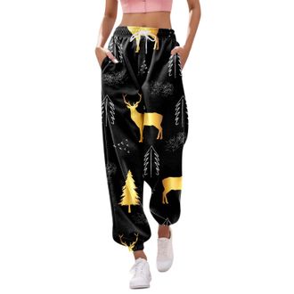 Generic Christmas Joggers Women Tie Dye Print Holiday Sweatpants Baggy Elastic Waist Trousers Oversized Xmas Drawstring Jogging Pants Ladies Jogging Sports Tr