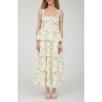 Blu Pepper Back Bow Sleeveless Tiered Maxi Dress in Yellow Multi at Nordstrom, Size Medium