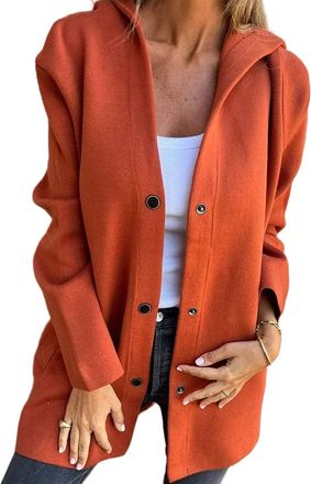 Generic Casual Single Breasted Hooded Jacket, Fall Loose Sweatshirt Jacket Overcoat Lightweight Fleece Jackets with Pockets (Brick Red,XL)