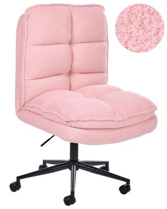 Beliani Sedia Da Scrivania Per Ufficio Regolazione Del Sedile Reclinabile Imbottitura Spessa Boucle Rosa Addison
