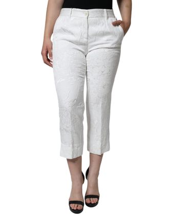Dolce & Gabbana Womens White Floral Brocade Cotton Cropped Pants Viscose Elastane