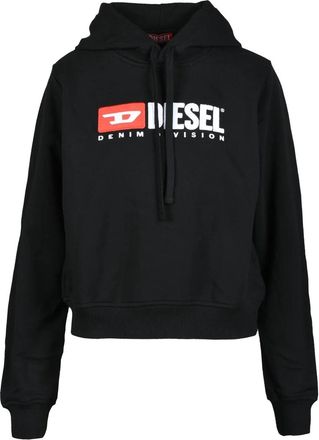 Diesel Cropped Black Sweatshirt With Hood And Bold Logo Print