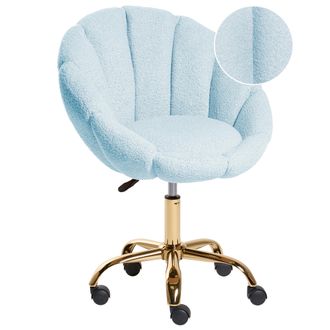 Beliani Silla De Oficina Giratoria Elegante Altura Ajustable De Boucl&eacute; Azul Claro Annabelle