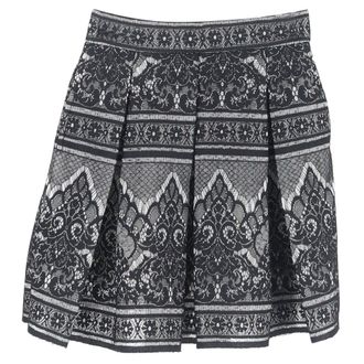 Maje Pleated Lace Detailed Mini Skirt in Black Polyamide