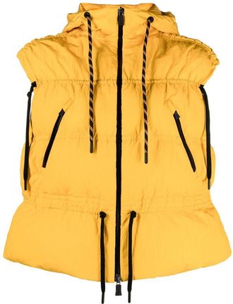 Herno feather-down hooded gilet - women - Polyurethane/Polyamide/Polyamide/Polytetrafluoroethylene (PTFE)/Feather/Goose Down - 44 - Orange