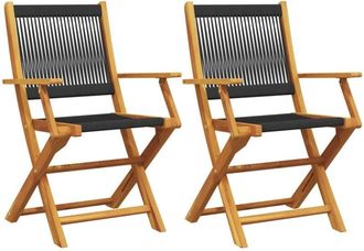 vidaXL Vidaxl - Garden Chairs 2 pcs Black Solid Wood Acacia and Polypropylene