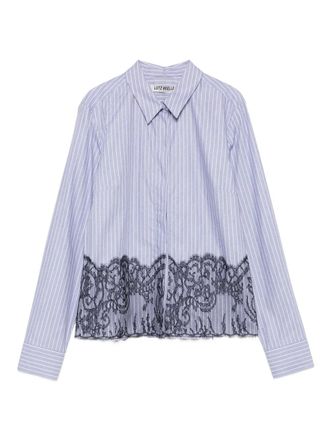 Lutz Huelle striped lace-trimmed shirt - women - Cotton/Viscose/Polyamide - 36 - Blue