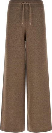 Agnona Cashmere Wol Zijde Joggers - Dames - Wijde Broeken - Bruin - M - Wol - Broeken