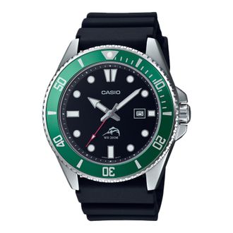 Casio Mens Black and Green Bezel Dive Watch - MDV-106B-1A3VCF