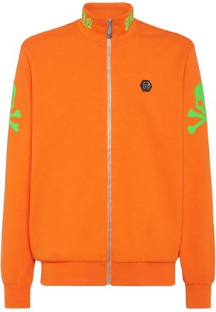 Philipp Plein Sweatjacket Skull&Bones - Heren - Vesten met rits - Oranje - S - Katoen - Hoodies & sweatvesten