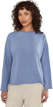 Eileen Fisher Garment Dyed Terry Bateau Neck Boxy Top Womens Clothing Haze : LG, Cotton