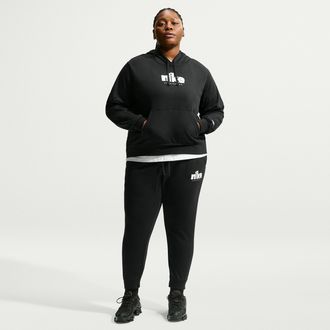 Nike Womens Nike Sportswear Club Fleece Graphic Mid-Rise Pants (Plus Size) in Black | IO6242-010