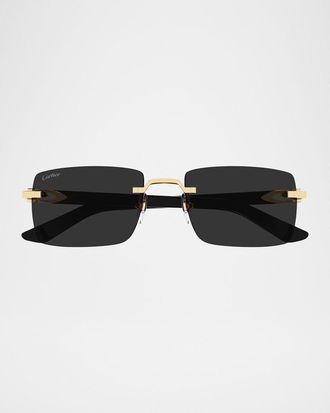 Cartier Mens Rimless Metal C-Hinge Rectangle Sunglasses