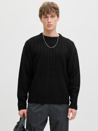 Jack & Jones Strickpullover JACK & JONES JJEBRADLEY CARTER KNIT CREW NECK LN, Herren, Gr. L, schwarz, Strick, Obermaterial: 51% Polyester, 41% Polyacryl, 5% Wolle,