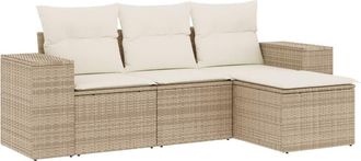 vidaXL Juego De Sof&aacute;s Jard&iacute;n Con Cojines 4 Pzas Rat&aacute;n Sint&eacute;tico Beige Vidaxl