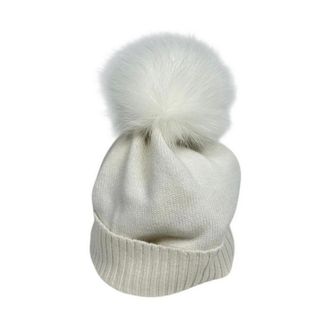D.exterior Beanies, female, Beige, Size: ONE SIZE Ribbed Turn-up Wool Hat