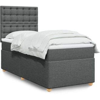 vidaXL Vidaxl - Cama Box Spring Con Colch&oacute;n Tela Gris Oscuro 90x190 Cm