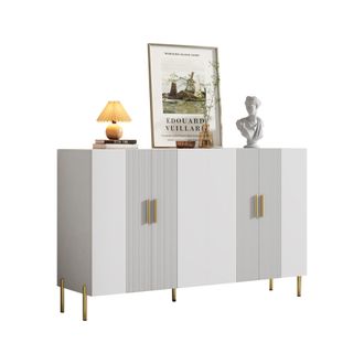 STILVORA Aparador Con 4 Puertas Y 4 Estantes Ajustables, Estilo Minimalista, En Tablero De Part&iacute;culas, 160&times;35&times;100 Cm, Blanco