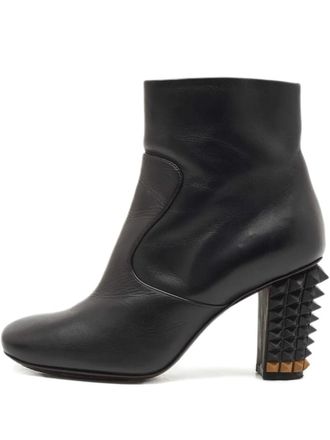 Fendi leather studded heel boots - Black