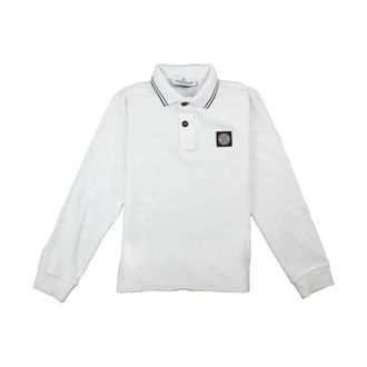 Stone Island Slim-fit Long Sleeve Polo Shirt met Streepdetails - Heren - Polos - Wit - M - Katoen - Tops