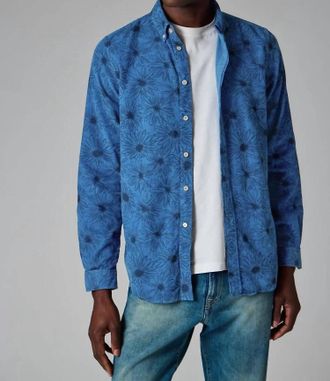 Paul Smith Tailored-Fit Floral Print Corduroy Shirt In Light Blue