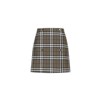 Burberry Short Skirts, female, Green, 2XS, Check Bonded Wool Trench Mini Skirt