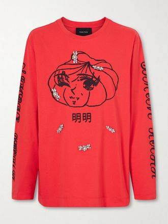 Simone Rocha Maglia In Jersey Di Cotone Con Stampa E Decorazioni Ming Ming - Rosso