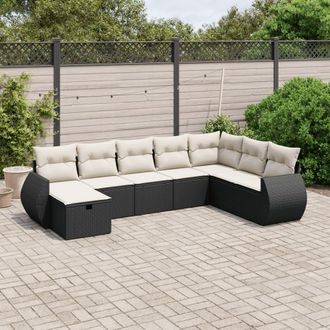 vidaXL Vidaxl - Set De Sof&aacute;s De Jard&iacute;n 8 Piezas Y Cojines Rat&aacute;n Sint&eacute;tico Negro