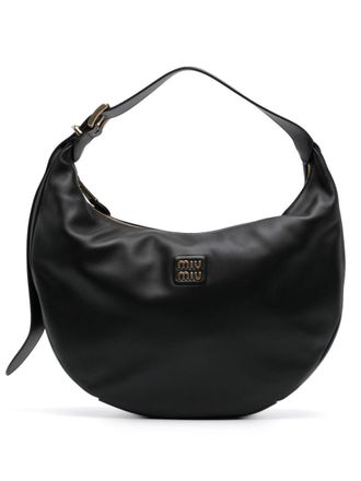 Miu Miu logo-appliqué leather tote bag - Black