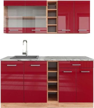 Vicco Cocina Vers&aacute;til R-line, Burdeos Brillo Intenso/roble Dorado, 160 Cm, Et M&aacute;rmol