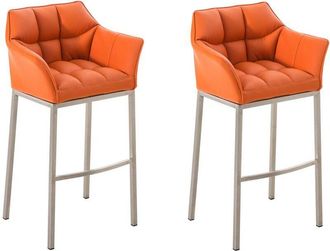 Clp Juego De 2 Taburetes De Bar Damaso Con Tapizado De Cuero Sint&eacute;tico Y Base De Cuatro Patas Naranja Acero Inoxidable
