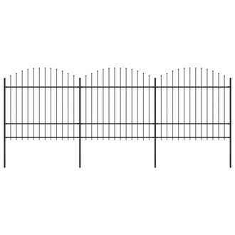 Berkfield Home Garden Fence with Spear Top Steel (1.5-1.75)x5.1 m Black