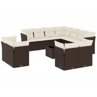 vidaXL Set De Sof&aacute;s De Jard&iacute;n Y Cojines 12 Pzas Rat&aacute;n Sint&eacute;tico Marr&oacute;n Vidaxl