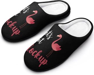 Generic Lets Get Flock Up Flamingo Womens Cotton Slipper Comfortable Cozy Plush Slippers Anti-Skid Indoor House Closed Toe Shoes