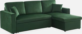 Sweeek Sweeek - Sof&aacute; Cama Esquinero Reversible De 3 Plazas, Ida Terciopelo, Verde Ingles, 219x147x68 Cm