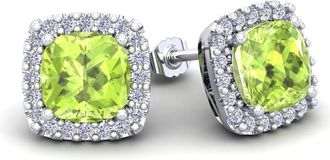 SuperJeweler 2 1/4 Carat Cushion Cut Gemstone and Halo Diamond Earrings In Sterling Silver