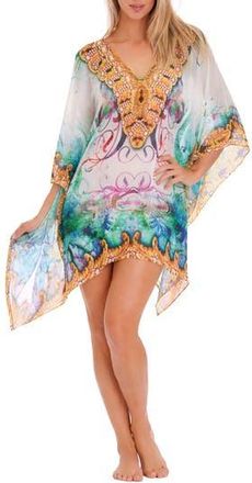 Ranee&rsquo;s Filigree Print Poncho in White at Nordstrom Rack