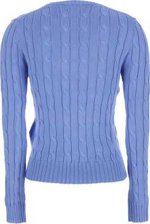 Polo Ralph Lauren Womens Crew Neck Sweater With Pony Embroidery Light Blue Cotton Tops Top