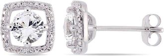 Amour 1 1/3 CT TGW Created White Sapphire and Diamond Stud Earrings In 10K White Gold