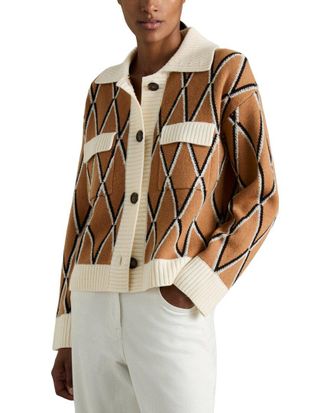 Reiss Korie Diamond Pattern Wool & Cashmere-Blend Cardigan