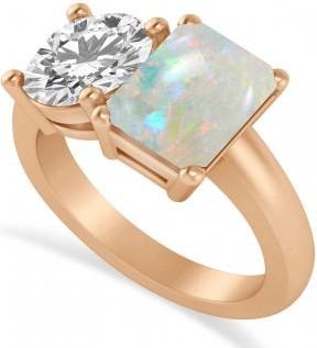 Allurez Emerald/Round Diamond & Opal Toi et Moi Ring 18k Rose Gold (4.50ct)