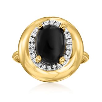 Ross-Simons Onyx and White Topaz Ring in 18kt Gold Over Sterling